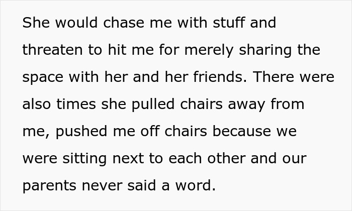 Text describing sibling conflict where golden child dismisses sister's fiance while parents remain silent and shocked. Text describing sibling conflict where golden child dismisses sister's fiance while parents remain silent and shocked.