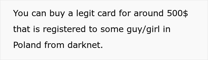 Text showing a message about buying a legit card for around $500 registered to someone in Poland from the darknet. Text showing a message about buying a legit card for around $500 registered to someone in Poland from the darknet.
