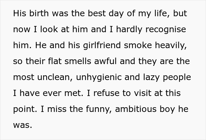 Text excerpt describing a father's disappointment in his child, highlighting failure and personal struggles.