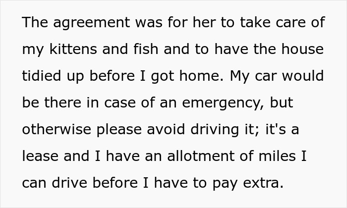 Text excerpt describing an agreement during surgery recovery, with mention of a car lease and mileage limits.