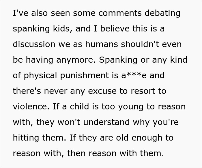 Text discussing the controversy over spanking kids and opposing physical punishment by grandparents and parents.