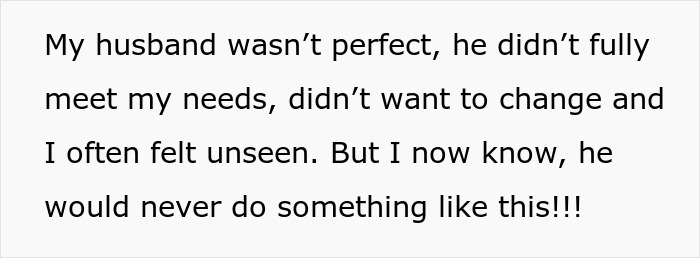 Text explaining woman admitting defeat by karma after affair partner leaves her for cheating on husband, expressing regret.