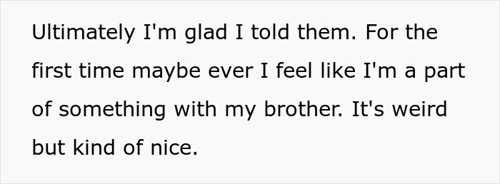 Text excerpt showing a personal reflection about feeling connected to a brother, related to Venmo search revealing a fabricated past. Text excerpt showing a personal reflection about feeling connected to a brother, related to Venmo search revealing a fabricated past.