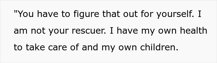 Text quote about individual refusing to be a rescuer, focusing on personal health and children responsibilities.