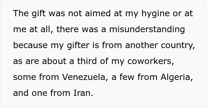 Text about a daycare worker&rsquo;s misunderstanding of a coworker&rsquo;s passive-aggressive gift due to cultural differences.