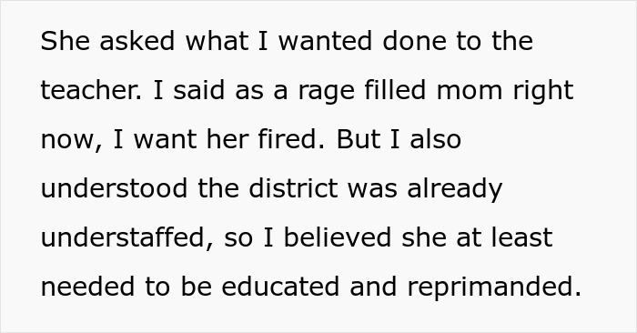 Mom struggles to contain rage after teacher ignores her daughter’s emergency, demanding accountability and reprimand.