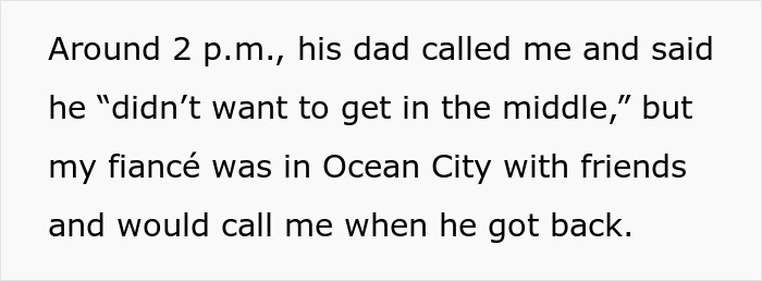 Quote text about a fianc&eacute; in Ocean City and a father calling, illustrating man breaks off engagement
