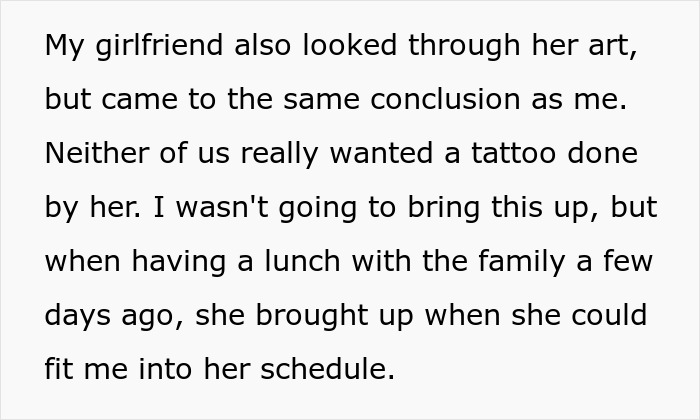 “Ultimate Narcissist”: Woman Gives $100 Off A Tattoo Made By Her As Gift, Mad As SIL Won’t Use It “Ultimate Narcissist”: Woman Gives $100 Off A Tattoo Made By Her As Gift, Mad As SIL Won’t Use It