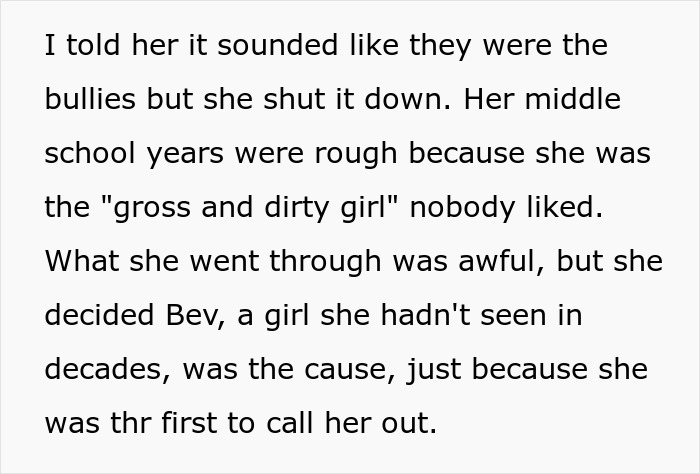 Text excerpt about a fianc&eacute;e's obsession with her bully affecting relationships and past middle school struggles.