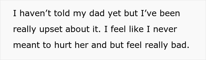 Text on a white background reads a message from a daughter upset about being blamed by her mom for picking dad in the divorce.