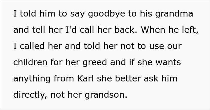 Text about a greedy MIL using grandchildren against her family over a wedding gift conflict.