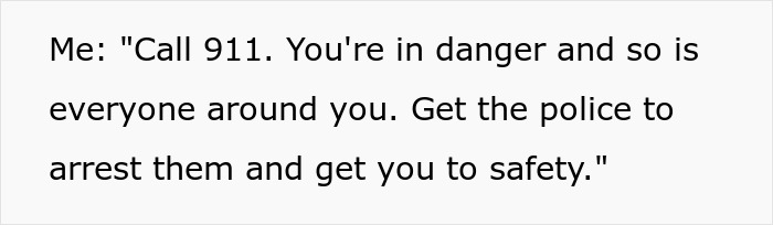 Text message conversation about calling 911 in a dangerous situation to ensure safety and police intervention.