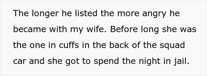 Text excerpt from a story about a woman’s court act failing after evidence from her husband and BFF leads to her arrest.