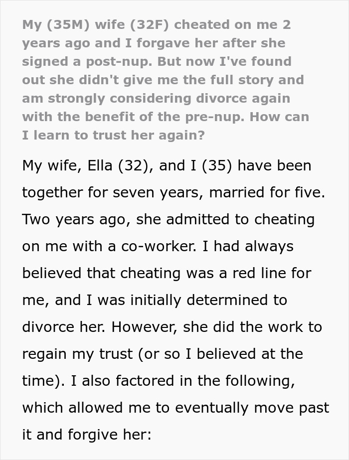 Man learns two years later his wife’s cheating wasn’t just one drunken night, struggling to rebuild trust again.