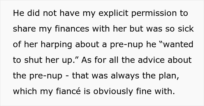 Text excerpt about woman hiding her finances from mother-in-law, revealing conflict over money and pre-nup plans.