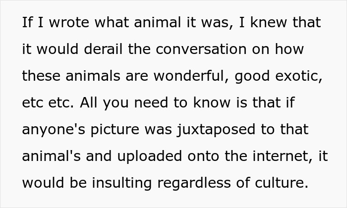 Screenshot of text discussing animal comparison as insulting, linked to racist gift controversy. Screenshot of text discussing animal comparison as insulting, linked to racist gift controversy.