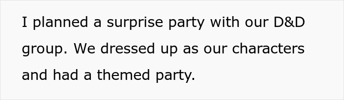 Text excerpt about planning a surprise party, illustrating woman match relationship energy with boyfriend in a casual context.