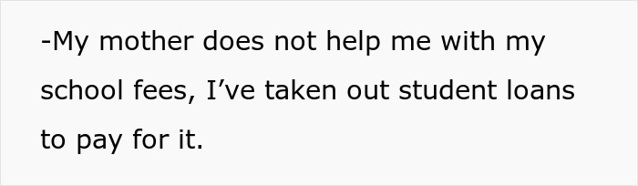 Text post with a quote about student loans and lack of parental support related to managing chores with school stress.