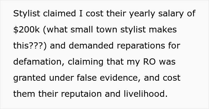 Text describing a woman sharing a crazy story about her hair stylist after finding a strange shrine for her hair.