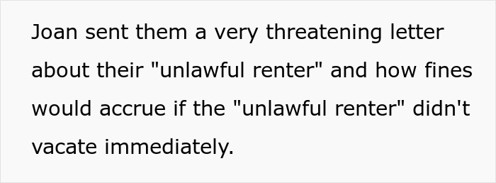 Text excerpt showing a threatening letter from an HOA president accusing a couple of being unlawful renters. Text excerpt showing a threatening letter from an HOA president accusing a couple of being unlawful renters.