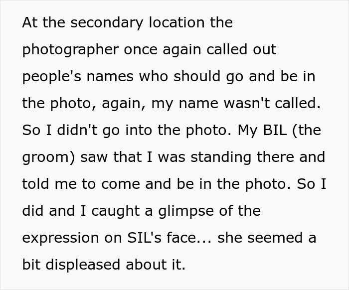 Bride enters new family with drama after deliberately excluding sister-in-law from wedding photos conflict described in text. Bride enters new family with drama after deliberately excluding sister-in-law from wedding photos conflict described in text.