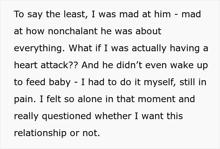 Person expressing frustration about partner's lack of response during possible heart attack, having to call ambulance myself. Person expressing frustration about partner's lack of response during possible heart attack, having to call ambulance myself.