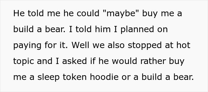 Text excerpt showing a woman discussing her boyfriend's energy and preferences in matching relationship gifts.