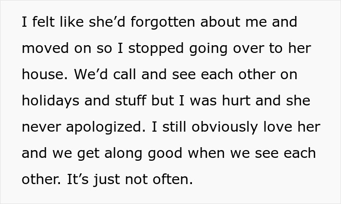 Alt text: Text excerpt about a daughter feeling hurt after mom blames her for picking dad in the divorce and limits contact. Alt text: Text excerpt about a daughter feeling hurt after mom blames her for picking dad in the divorce and limits contact.