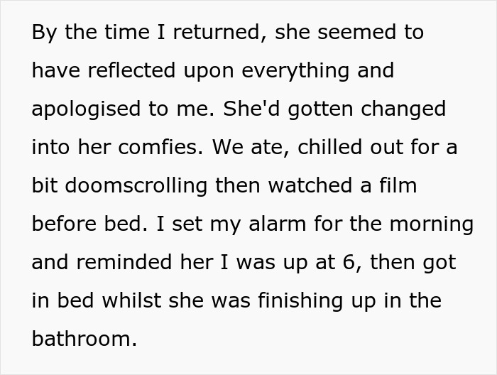 Text excerpt describing a man&rsquo;s return from a business trip and his girlfriend reflecting on their relationship.