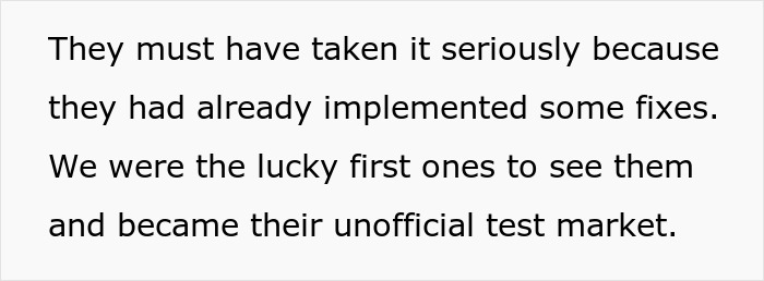 Text excerpt from a man’s snarky letter about a restaurant’s fixes before becoming their unofficial test market. Text excerpt from a man’s snarky letter about a restaurant’s fixes before becoming their unofficial test market.