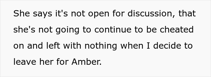 Text excerpt showing a wife confronting her husband about cheating, linked to open marriage permission and reconnecting with an ex. Text excerpt showing a wife confronting her husband about cheating, linked to open marriage permission and reconnecting with an ex.