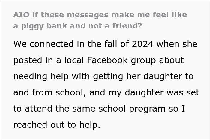 Woman goes out of her way to help new friend with kids, then realizes she was just being used in a social situation. Woman goes out of her way to help new friend with kids, then realizes she was just being used in a social situation.