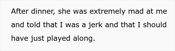 Screenshot of text about guy embarrasses wife saying she was extremely mad at him after dinner Screenshot of text about guy embarrasses wife saying she was extremely mad at him after dinner