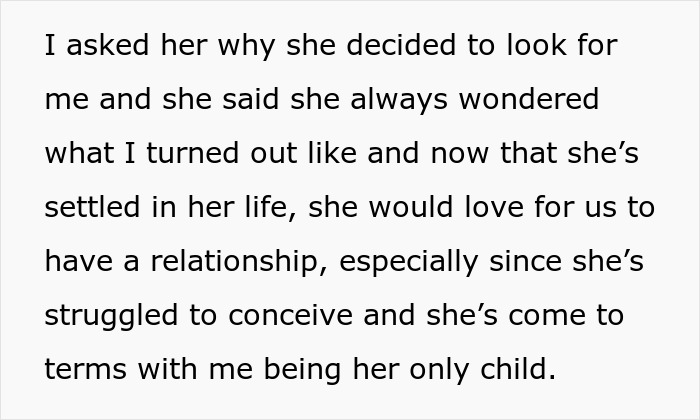 Text excerpt about bio mom appearing after 16 years, expecting relationship despite teen saying she’s not a backup plan. Text excerpt about bio mom appearing after 16 years, expecting relationship despite teen saying she’s not a backup plan.