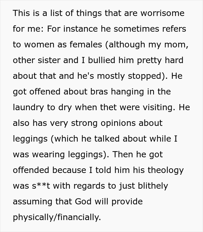 Text excerpt expressing worries about a woman whose sister became a tradwife, highlighting concerns and secret support. Text excerpt expressing worries about a woman whose sister became a tradwife, highlighting concerns and secret support.