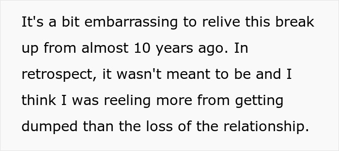 Text excerpt reflecting a guy reminiscing on a breakup 10 years ago involving his ex-GF’s princess syndrome.