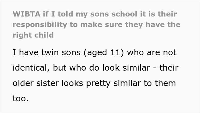 Parent refuses to make twin sons less similar despite school’s request to distinguish them easier. Parent refuses to make twin sons less similar despite school’s request to distinguish them easier.