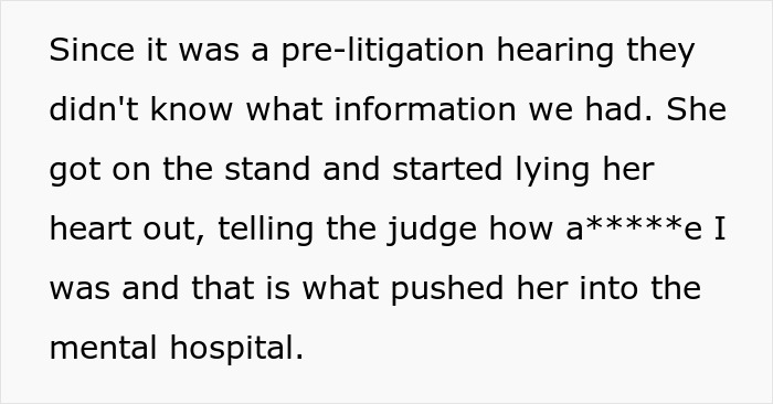 Text excerpt from court hearing where woman’s award winning act is exposed by evidence from husband and friend.