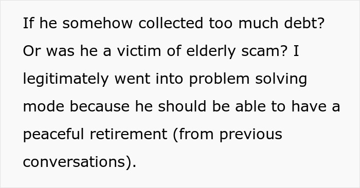 Text discussing concerns about debt and retirement, mentioning problem solving for peaceful retirement plans.