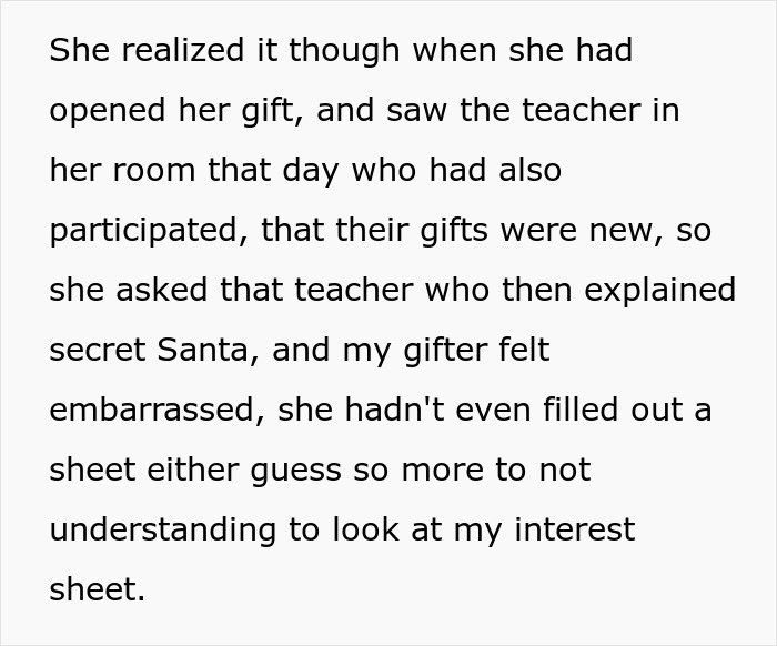 Daycare worker suspects coworker gave passive-aggressive gift, later discovers the truth about the Secret Santa exchange.