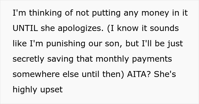 Text about withholding college family money until an apology, reflecting stepson and family conflict over finances. Text about withholding college family money until an apology, reflecting stepson and family conflict over finances.