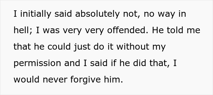 Text excerpt showing a woman strongly refusing a paternity test and expressing deep offense at the suggestion.