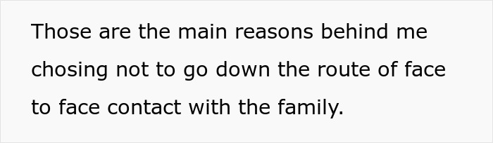 Text excerpt discussing reasons for avoiding face-to-face contact with family amid forgiveness challenges.