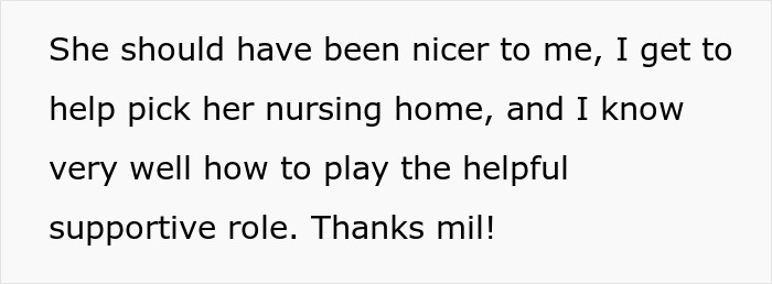 Text on a grey background about rearranging MIL&rsquo;s furniture and playing a long game against DIL in a supportive role.