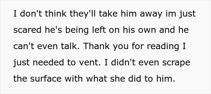 Text of a worried family member expressing concern about a 2-year-old neglected by mom, leading to CPS involvement.