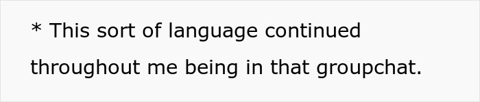 Screenshot of text message discussing language used in group chat involving family forgiving man for beating his brother.