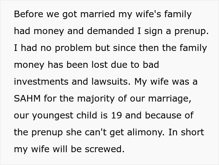 Text excerpt discussing a dad feeling guilty for distancing himself from daughter amidst messy divorce and family financial struggles.