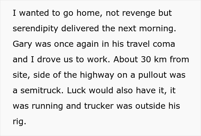 Text describing a guy using theatrics to get revenge on a workplace bully, frightening him badly.