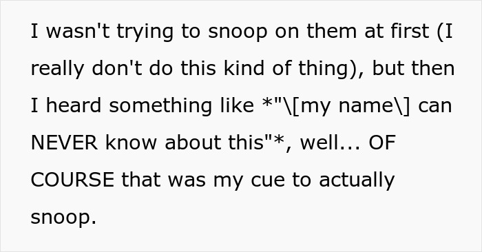 Text on white background describing a man snooping on his wife&rsquo;s conversation, feeling devastated after learning about her infidelity.