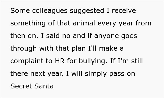 Screenshot of complaint about coworkers proposing a racist gift, employee threatens HR complaint over Secret Santa Screenshot of complaint about coworkers proposing a racist gift, employee threatens HR complaint over Secret Santa